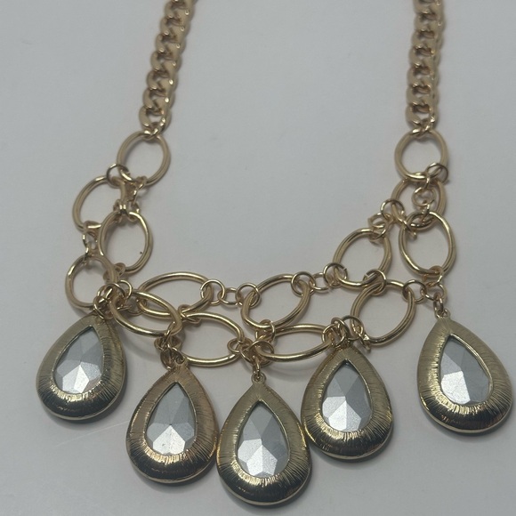 NWT GOLDTONE CHOKER  NECKLACE w/5 Diamond Shape FACETED FAUX Black SMOKEY Color - Picture 7 of 9